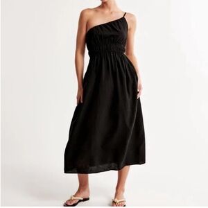 NWT Abercrombie & Fitch Black Easy Waist One-Shoulder Midi Maxi Dress S